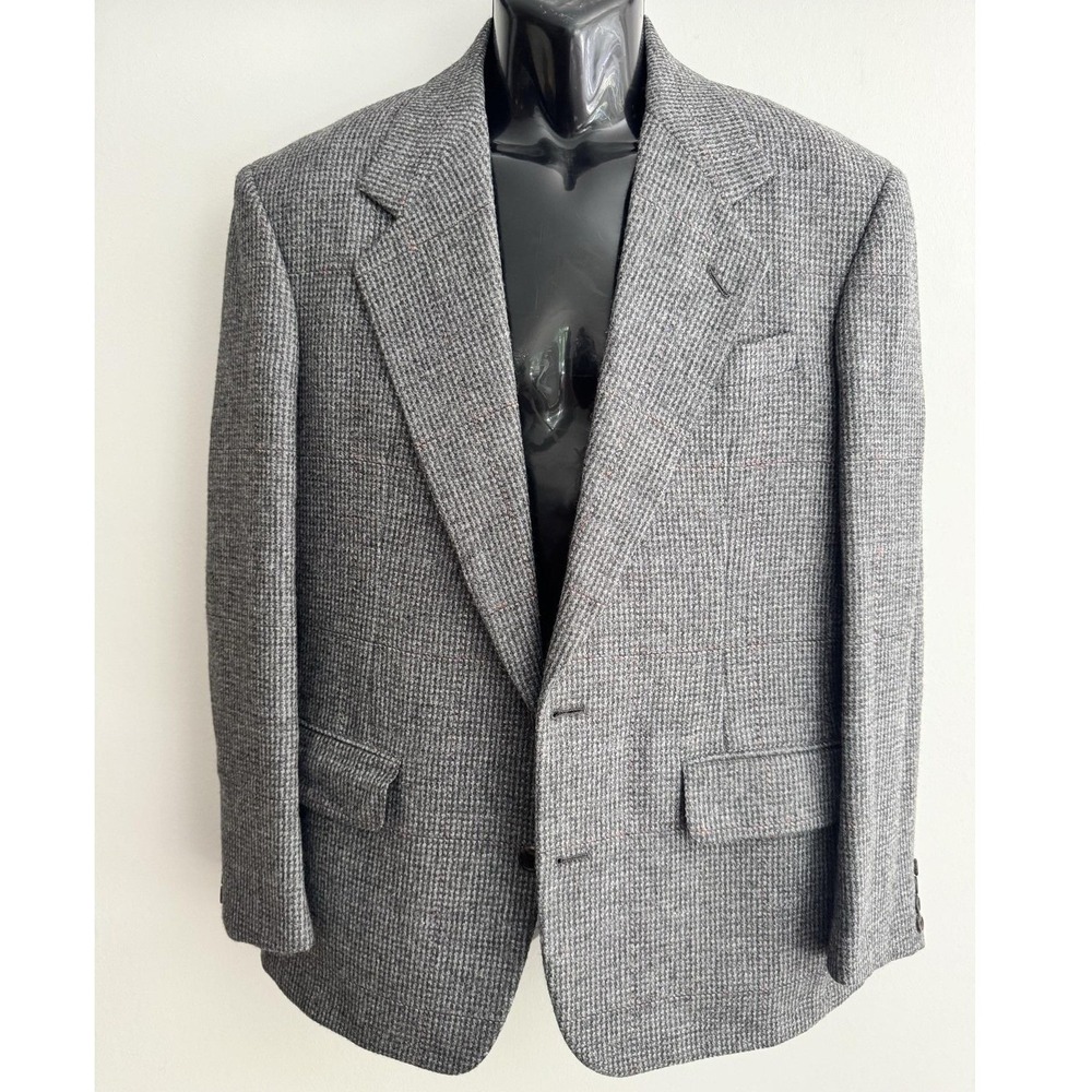 Vintage Alexander Julian Jacket Mens 42 Gray Wool Tweed Check Sport Coat USA